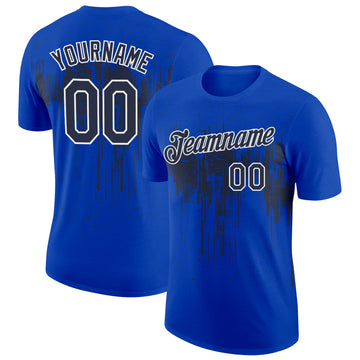 Custom Thunder Blue Navy-White Dripping Splatter Paint Performance T-Shirt