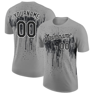 Custom Gray Black-White Dripping Splatter Paint Performance T-Shirt