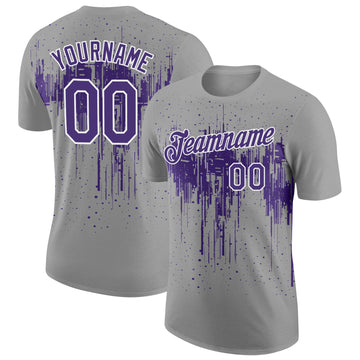 Custom Gray Purple-White Dripping Splatter Paint Performance T-Shirt