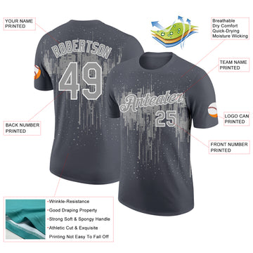 Custom Steel Gray Gray-White Dripping Splatter Paint Performance T-Shirt