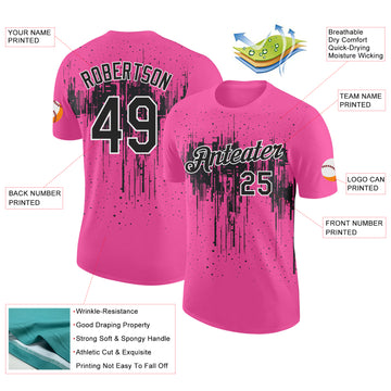 Custom Pink Black-White Dripping Splatter Paint Performance T-Shirt