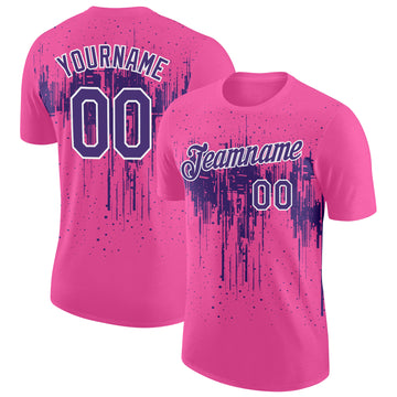 Custom Pink Purple-White Dripping Splatter Paint Performance T-Shirt
