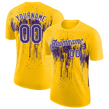 Custom Yellow Purple-White Dripping Splatter Paint Performance T-Shirt
