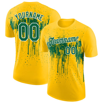 Custom Yellow Kelly Green-White Dripping Splatter Paint Performance T-Shirt