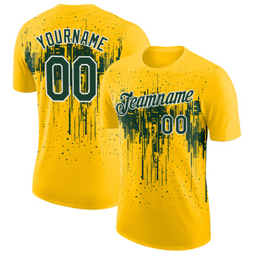 Custom Yellow Green-White Dripping Splatter Paint Performance T-Shirt