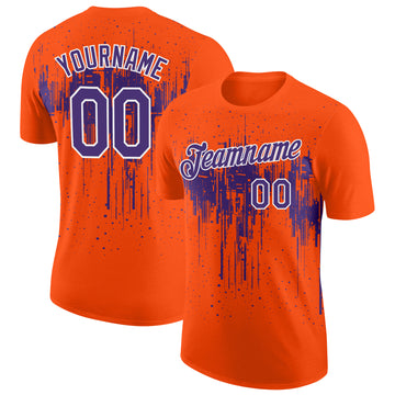 Custom Orange Purple-White Dripping Splatter Paint Performance T-Shirt
