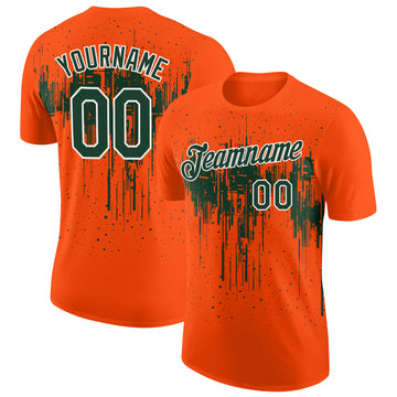 Custom Orange Green-White Dripping Splatter Paint Performance T-Shirt