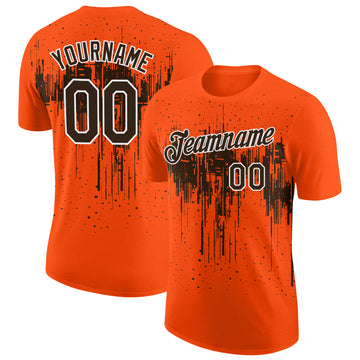 Custom Orange Brown-White Dripping Splatter Paint Performance T-Shirt