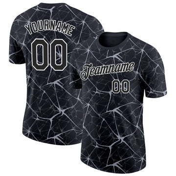 Custom Black Gray-White Abstract Network Crackle Performance T-Shirt