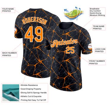 Custom Black Bay Orange Gray-White Abstract Network Crackle Performance T-Shirt