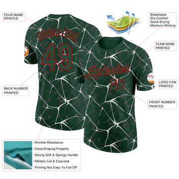 Custom Green White Gray-Red Abstract Network Crackle Performance T-Shirt