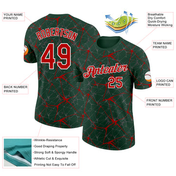 Custom Green Red Gray-White Abstract Network Crackle Performance T-Shirt