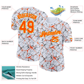 Custom White Orange Gray-Yellow Abstract Network Crackle Performance T-Shirt