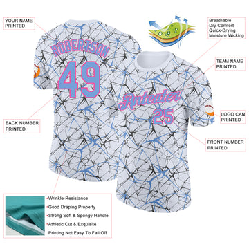 Custom White Powder Blue Gray-Pink Abstract Network Crackle Performance T-Shirt