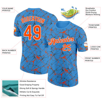 Custom Powder Blue Orange Gray-White Abstract Network Crackle Performance T-Shirt