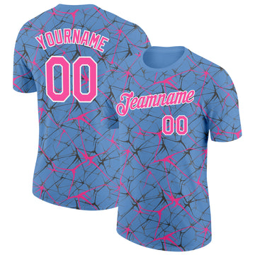 Custom Light Blue Pink Gray-White Abstract Network Crackle Performance T-Shirt