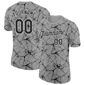 Custom Gray Black-White Abstract Network Crackle Performance T-Shirt
