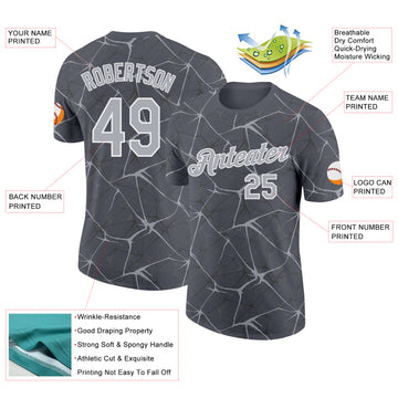 Custom Steel Gray Gray-White Abstract Network Crackle Performance T-Shirt