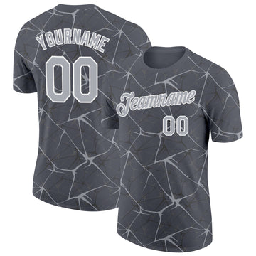 Custom Steel Gray Gray-White Abstract Network Crackle Performance T-Shirt