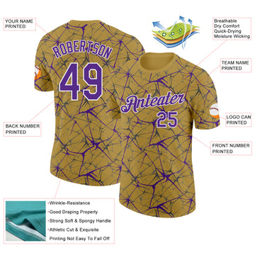 Custom Old Gold Purple Gray-White Abstract Network Crackle Performance T-Shirt