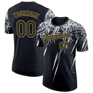 Custom Black White-Old Gold Distressed Scratch Brush Stroke Performance T-Shirt