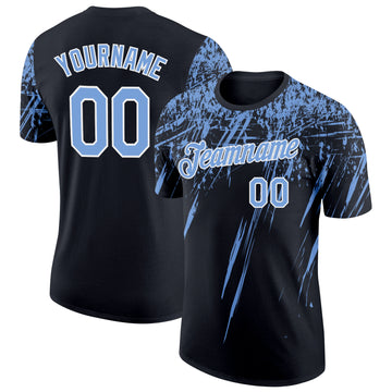 Custom Black Powder Blue-White Distressed Scratch Brush Stroke Performance T-Shirt