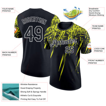 Custom Black Neon Yellow-White Distressed Scratch Brush Stroke Performance T-Shirt