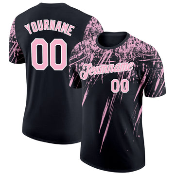 Custom Black Light Pink-White Distressed Scratch Brush Stroke Performance T-Shirt