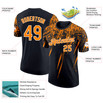 Custom Black Bay Orange-White Distressed Scratch Brush Stroke Performance T-Shirt
