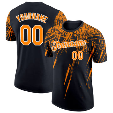 Custom Black Bay Orange-White Distressed Scratch Brush Stroke Performance T-Shirt