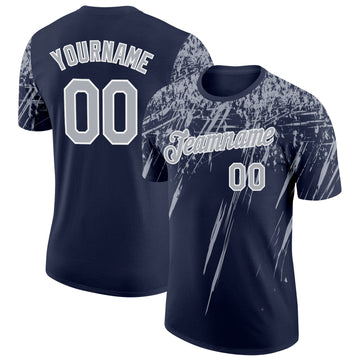 Custom Navy Gray-White Distressed Scratch Brush Stroke Performance T-Shirt