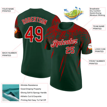 Custom Green Red-White Distressed Scratch Brush Stroke Performance T-Shirt