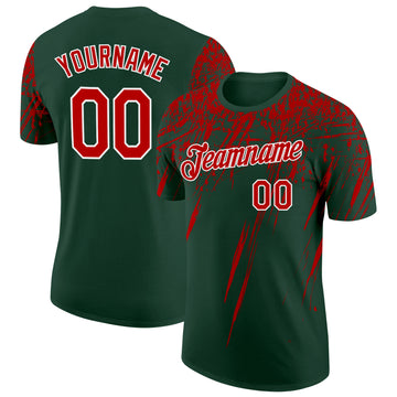 Custom Green Red-White Distressed Scratch Brush Stroke Performance T-Shirt