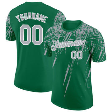 Custom Kelly Green Gray-White Distressed Scratch Brush Stroke Performance T-Shirt