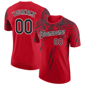 Custom Red Black-White Distressed Scratch Brush Stroke Performance T-Shirt