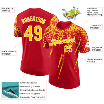 Custom Red Yellow-White Distressed Scratch Brush Stroke Performance T-Shirt