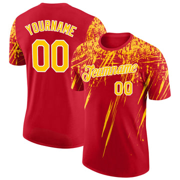 Custom Red Yellow-White Distressed Scratch Brush Stroke Performance T-Shirt