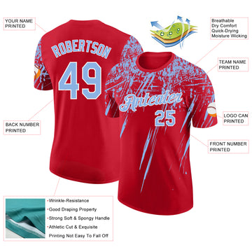 Custom Red Light Blue-White Distressed Scratch Brush Stroke Performance T-Shirt