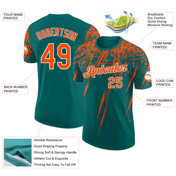 Custom Teal Orange-White Distressed Scratch Brush Stroke Performance T-Shirt