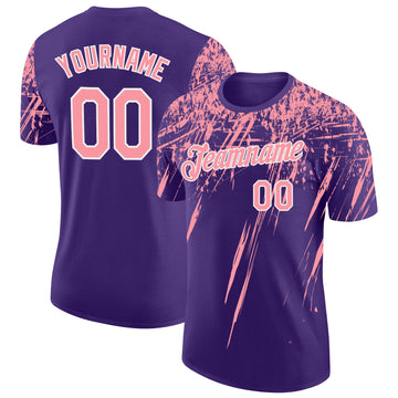 Custom Purple Medium Pink-White Distressed Scratch Brush Stroke Performance T-Shirt