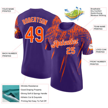 Custom Purple Orange-White Distressed Scratch Brush Stroke Performance T-Shirt