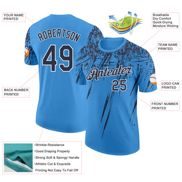 Custom Powder Blue Navy-White Distressed Scratch Brush Stroke Performance T-Shirt