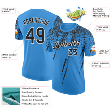 Custom Powder Blue Black-White Distressed Scratch Brush Stroke Performance T-Shirt