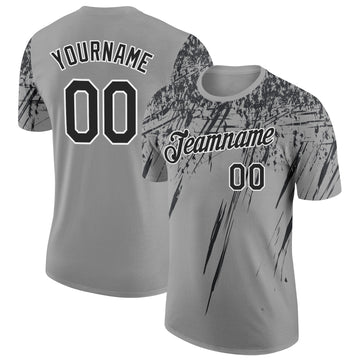 Custom Gray Black-White Distressed Scratch Brush Stroke Performance T-Shirt
