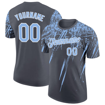 Custom Steel Gray Light Blue-White Distressed Scratch Brush Stroke Performance T-Shirt