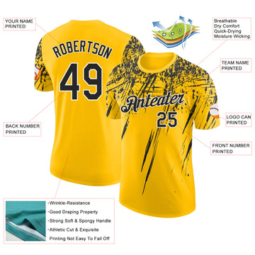 Custom Yellow Black-White Distressed Scratch Brush Stroke Performance T-Shirt