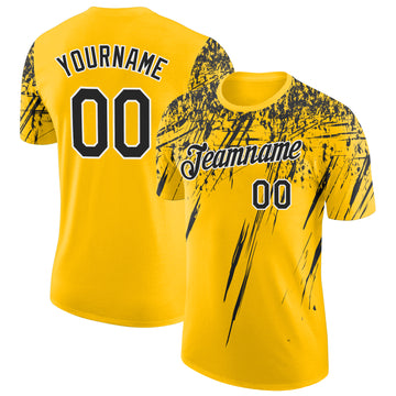 Custom Yellow Black-White Distressed Scratch Brush Stroke Performance T-Shirt