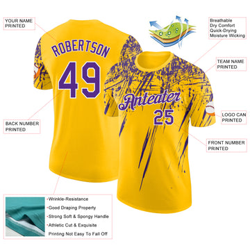 Custom Yellow Purple-White Distressed Scratch Brush Stroke Performance T-Shirt
