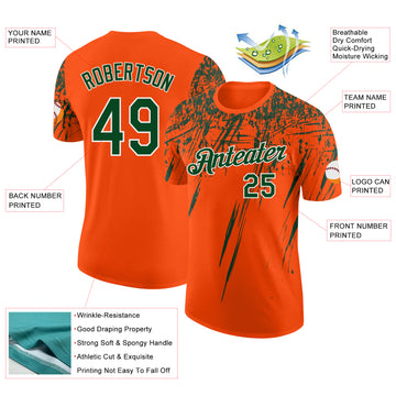 Custom Orange Green-White Distressed Scratch Brush Stroke Performance T-Shirt