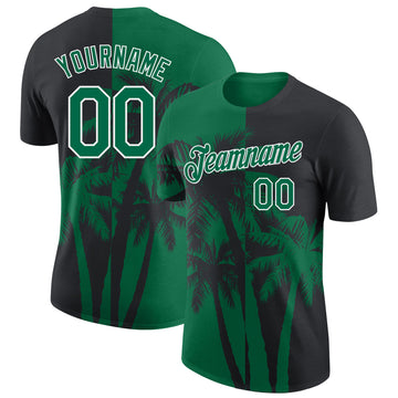 Custom Black Kelly Green-White Hawaii Tropical Coastal Palm Trees Performance T-Shirt
